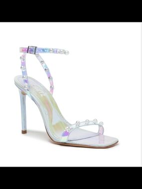 Schutz Pietra vinyl Iridescent Pearl-Embellished Stiletto Sandal - Iridescent